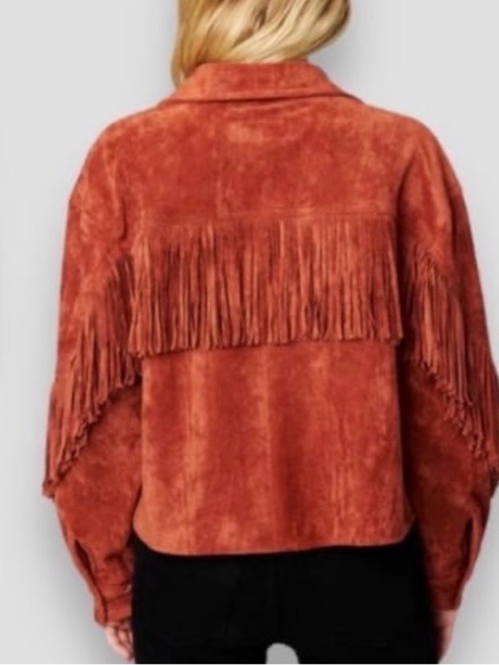BLANKNYC Faux Suede Fringe Western Shacket M Bounce Back Rust - Picture 2 of 9